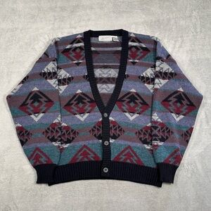 90s Cardigan VTG Aztec Men XL Method Wool Blend Preppy Retro Grunge Geometric